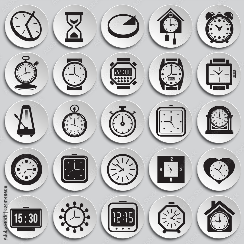 Poster time icons set on plates background for graphic and web design, modern simple vector sign. internet 