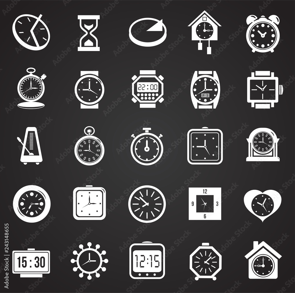 Fototapete time icons set on black background for graphic and web design, modern simple vector sign. internet c