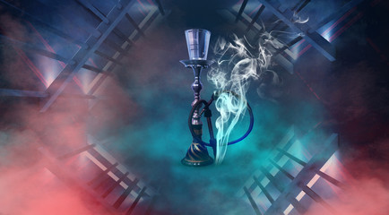 Hookah on a beautiful oriental background, smoke