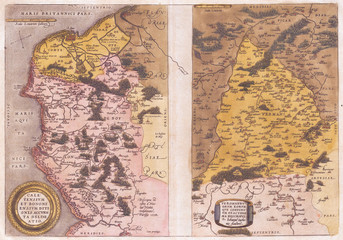 Old Ortelius Map of Calais and Vermandois, France and Vicinity, Abraham Ortelius, also Orthellius, 1527 – 1598, Flemish, 1579
