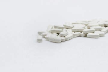 Vitamins, drugs, pills, medicine, seaweed isolated on white background