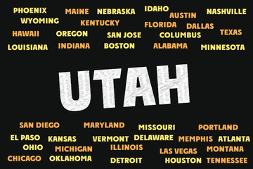 UTAH Words and tags cloud. USA States