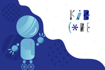 Abstract background with charming robot and lettering for children coding design concept in flat style