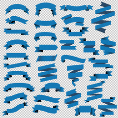 Blue Web Ribbon Big Set Transparent Background