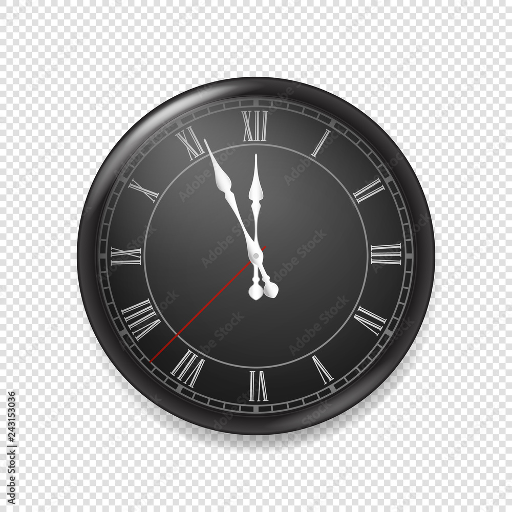 Poster Black retro wall clock isolated on transparent background. Vector object