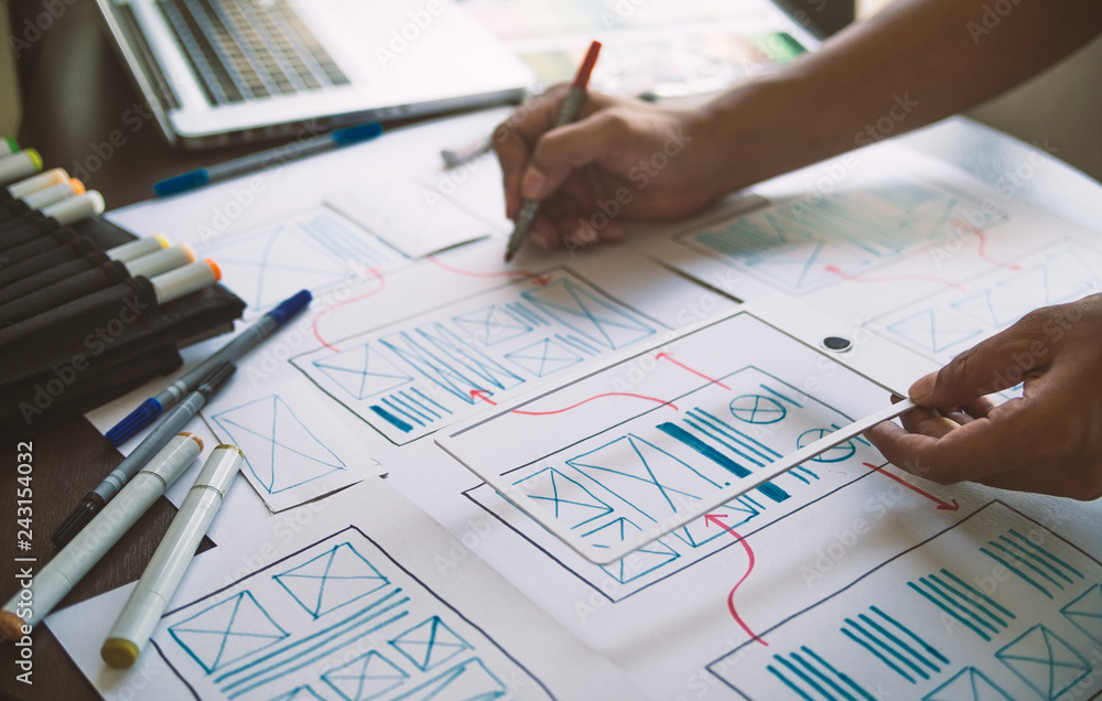 Poster ux graphic designer creative sketch planning application process development prototype wireframe for