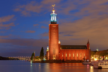 Stockholm. City Hall on the sunset.