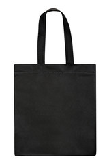 Black fabric bag isolated on white background. Black tote bag - obrazy, fototapety, plakaty