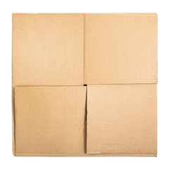 Square cardboard box isolated on white background. Top view. Flat lay