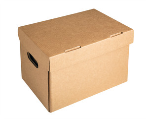 Cardboard archive storage box mockup isolated on white background