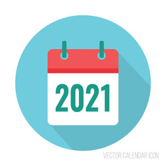 2021 calendar icon flat color. New year vector sign