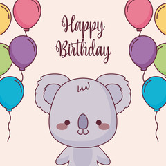 cute koala happy birthday card with balloons helium