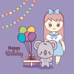 cute koala with little girl happy birthday card
