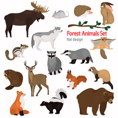 animal flat color icon set