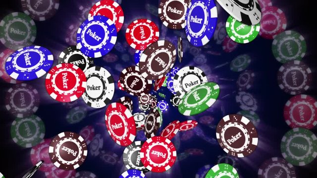 Falling Poker Chips with Poker Text, Animation Background, Loop, Rendering, with Alpha Channel, 4k
