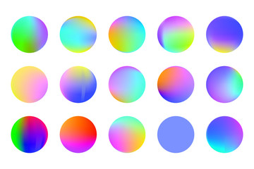Set of round Vector Gradient. Multicolor Sphere. Modern abstract background texture. Template for design. Isolated  objects.