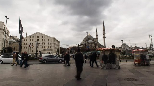 Istanbul Eminonu in winter, moody time lapse