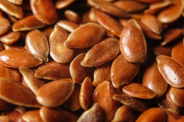 Flax seeds or linseeds. Extreme macro photography.