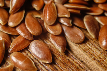 Flax seeds or linseeds. Extreme macro photography.