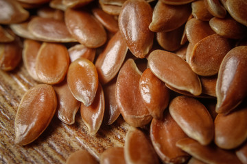 Flax seeds or linseeds. Extreme macro photography.