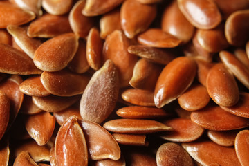 Flax seeds or linseeds. Extreme macro photography.