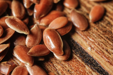 Flax seeds or linseeds. Extreme macro photography.