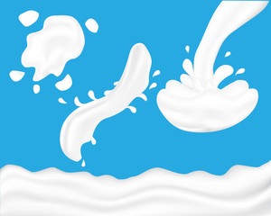 Set of realistic milk splash and pouring.