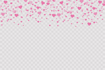 Heart confetti falling down isolated. Valentines day concept. Heart shapes overlay background. Vector festive illustration. Vector. Valentines Day background