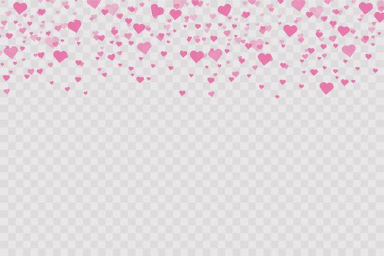 Heart confetti falling down isolated. Valentines day concept. Heart shapes overlay background. Vector festive illustration. Vector. Valentines Day background