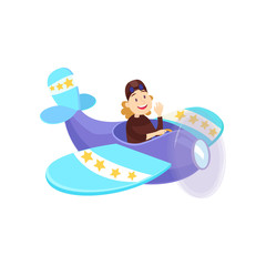 Funny young man diving in a beautiful little plane.