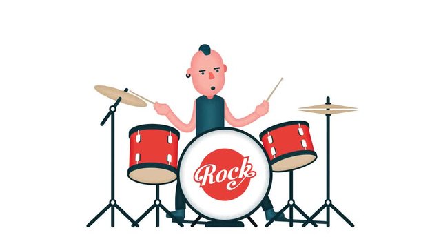 Rock drummer plays the drum set. Looped animation with alpha channel.