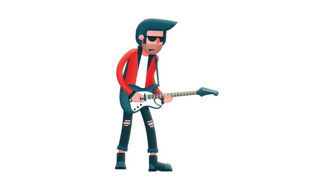 Cartoon solo guitarist playing an electric guitar. Looped animation with alpha channel.
