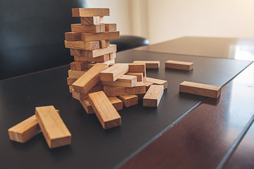 Problem Solving Business can't stop effect of dominoes continuous toppled with business team...