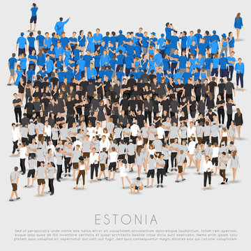 Crowd Of People In Shape Of Estonia Flag : Vector Illustration