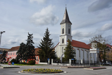 Fototapeta na wymiar Bistrita,ROMANIA ,Reformed Church in 2016