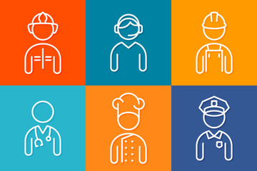 Profession set line icons. Set of people avatars.