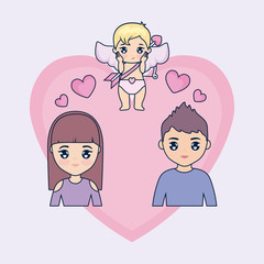 valentine day card with couple and cupid