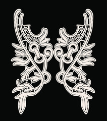 Neck embroidery, lace print in vector.