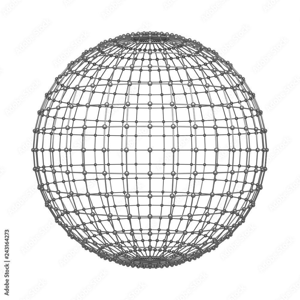 Poster wire structure of sphere. architecture facade design and network connection lines on sphere or ball 