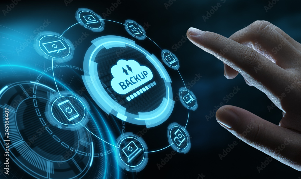 Sticker backup storage data internet technology business concept