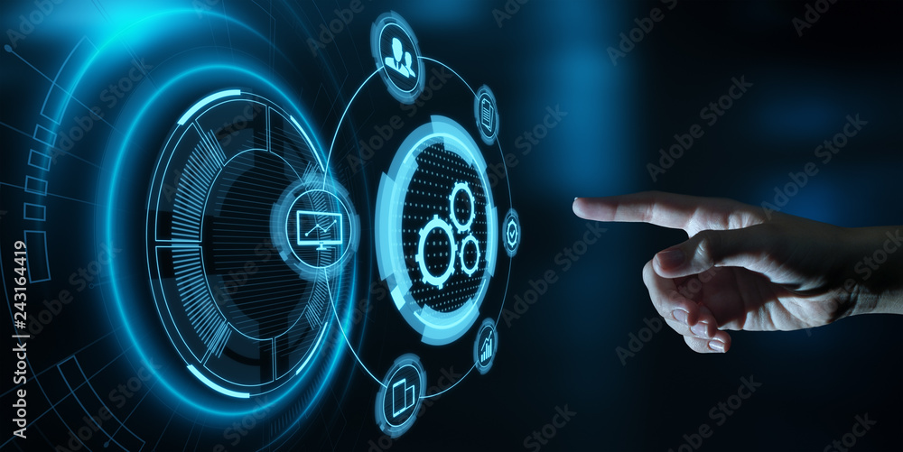 Poster automation software technology process system business concept