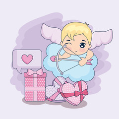 valentine day card with cupid and set icons