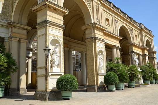 POTSDAM, GERMANY. A fragment of the building of the Hothouse palace in the park of San Sushi