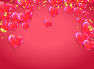 Valentine's Day background on red. Vector illustration. Cute love banner or greeting card