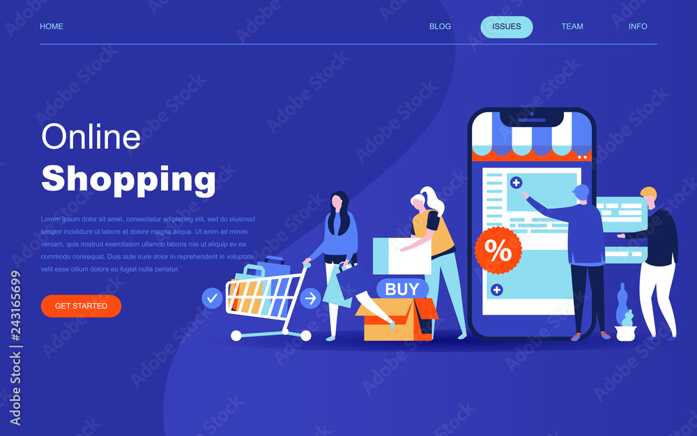 Wall mural modern flat design concept of online shopping for website and mobile website development. landing pa