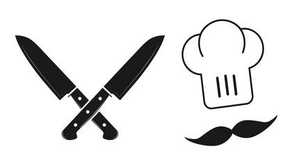 Knifes With Hat And Moustache - Vector Cook Concept - Isolated On White Background