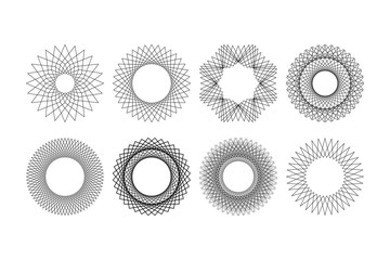 8 mandala style vector set made with repetition of geometrical shapes.
