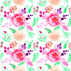 Seamless pattern with watercolor floral colorful