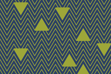 Abstract background pattern made with triangle shapes and zigzags in blue and green colors. Retro and playful vector art.