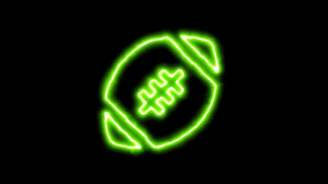The appearance of the green neon symbol american football ball. Flicker, In - Out. Alpha channel Premultiplied - Matted with color black